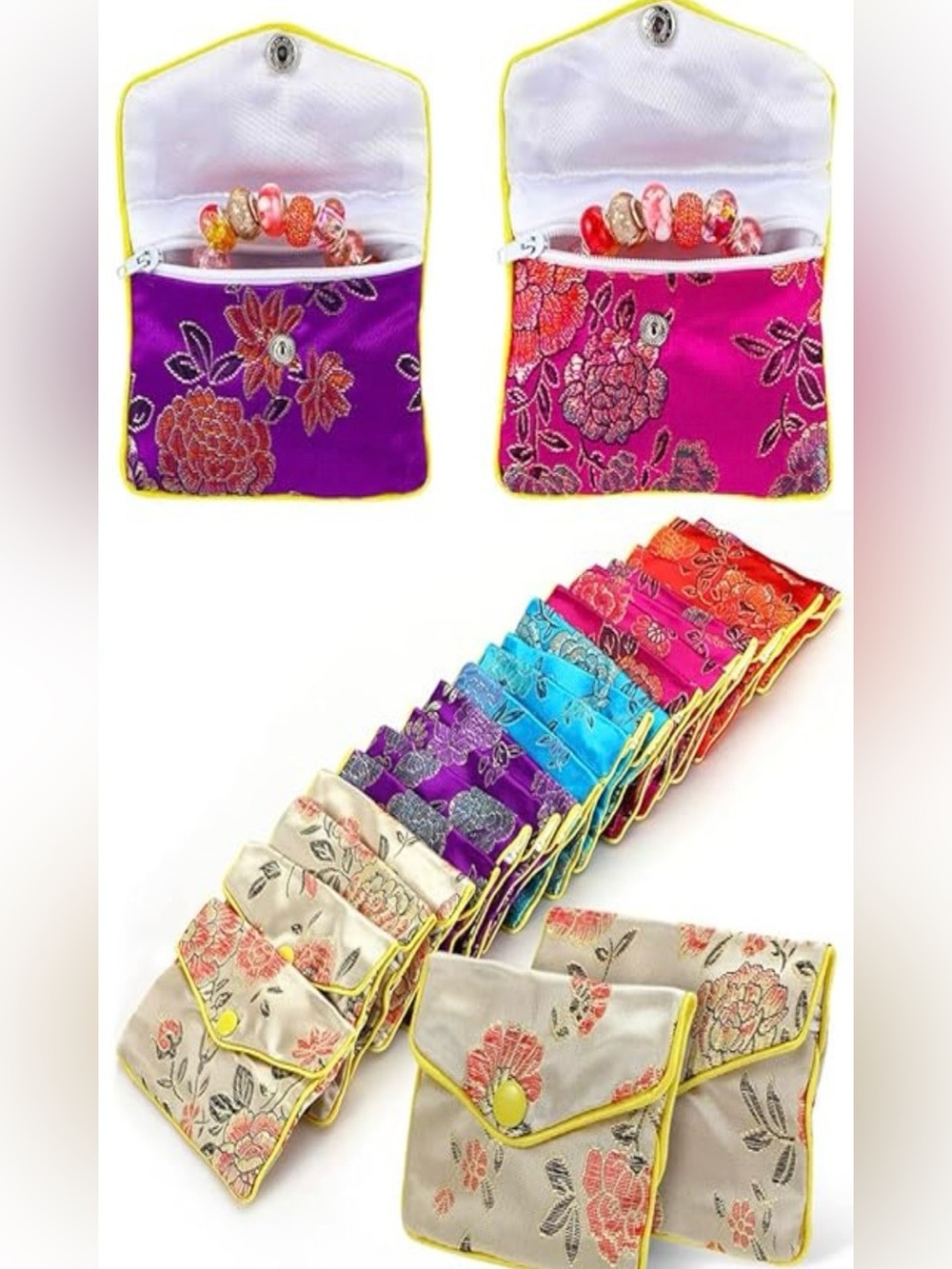 2 for $8 Silk Floral Jewelry or coin Pouch’s -pick Big or Mini envelope & zipper